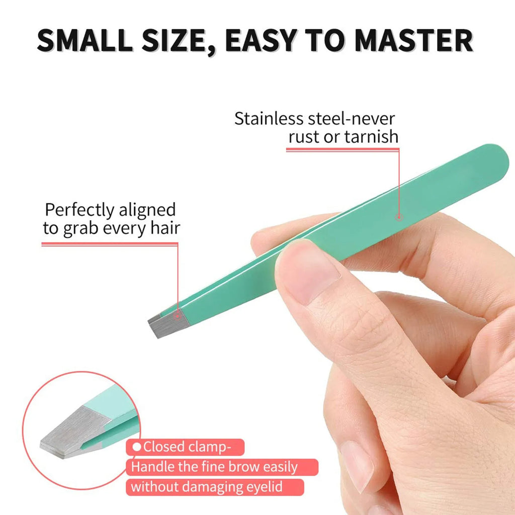Professional six-piece eyebrow tweezers set with stainless steel tools and leather protective case