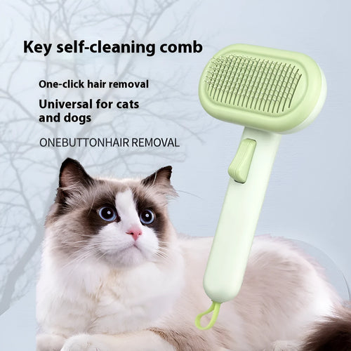 Large pet grooming comb with stainless steel blades for hair removal and knot untying in light green colour