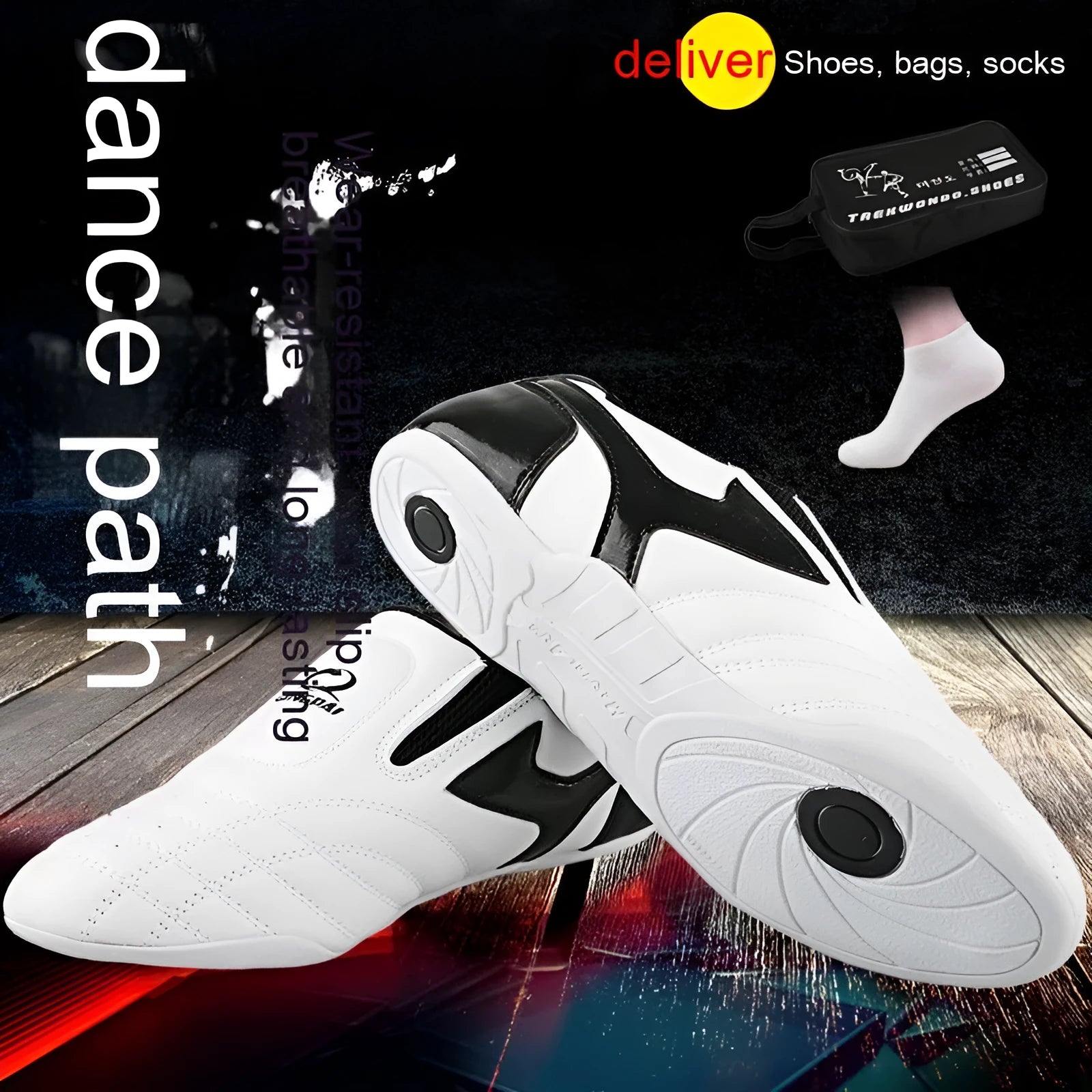 Black and white children's soft bottom boxing shoes for Taekwondo and Sanda training