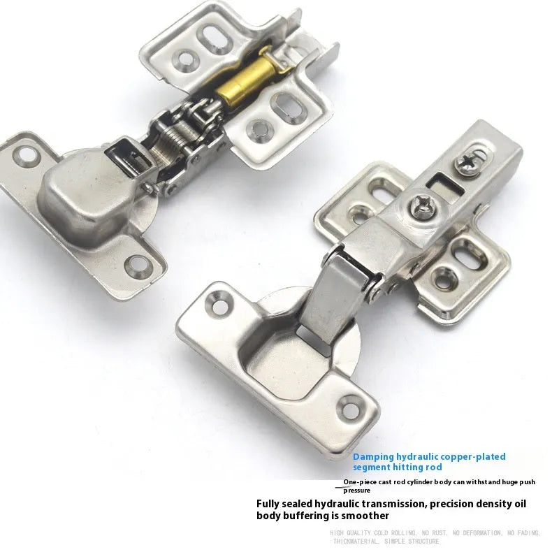 Thickened cold rolled steel hydraulic hinge with nickel plating in straight, middle, and big bend styles.