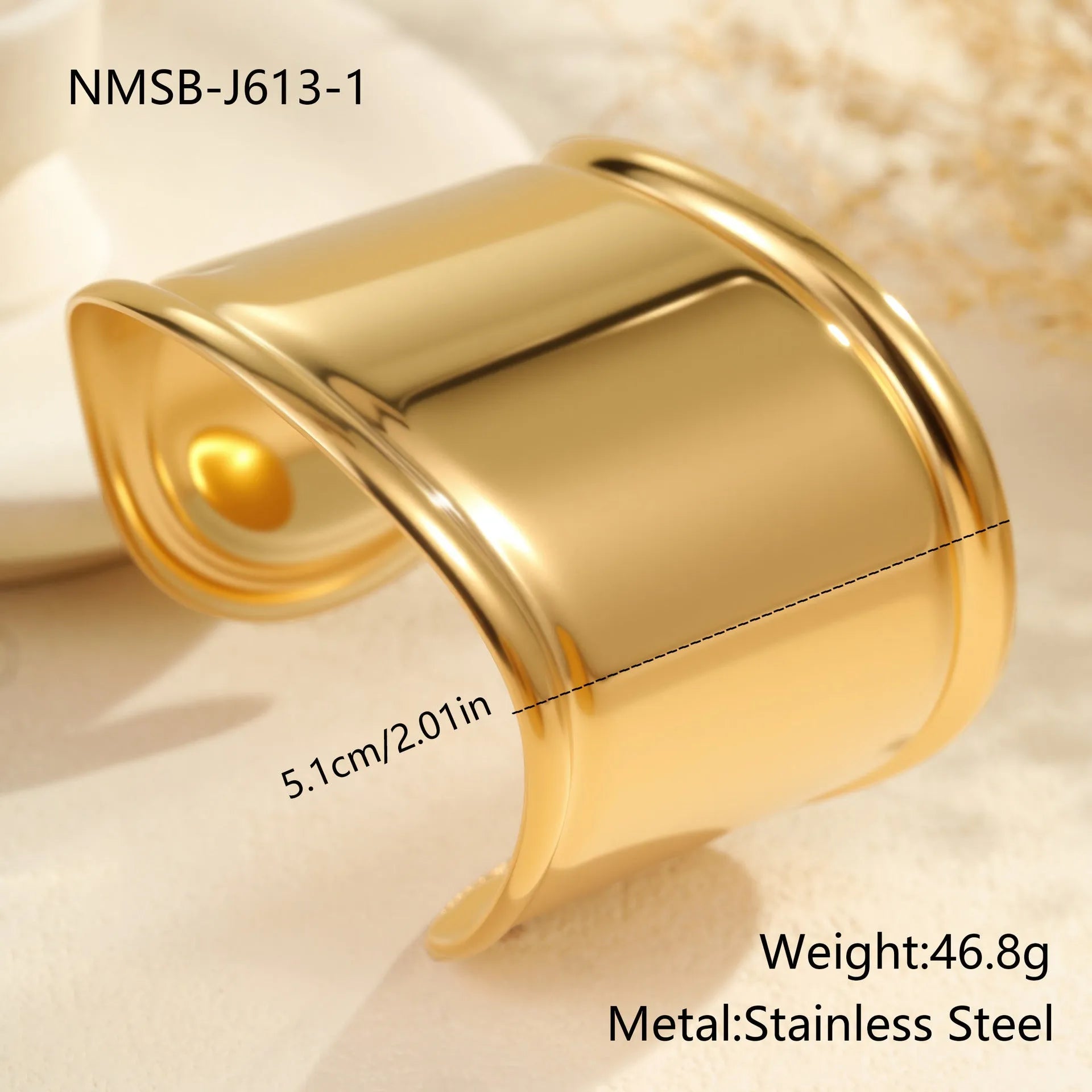 Women's gold plated stainless steel bracelet with exaggerated wide geometric wave design and niche opening