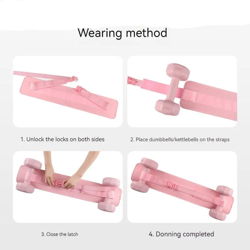 Black and pink weight-bearing hip bridge training belt for dumbbell barbell exercises with lumbar support