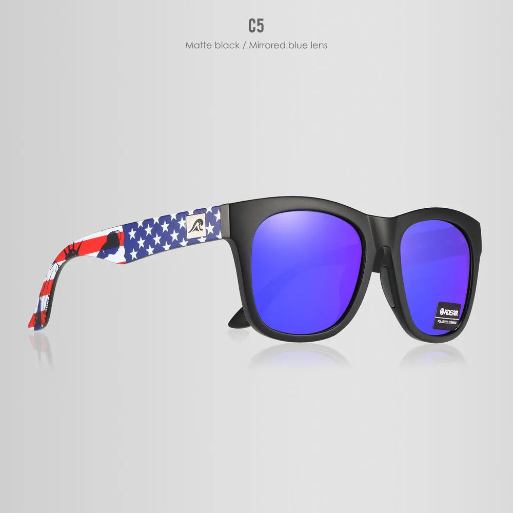 Polarised sunglasses with TAC lenses and PC frame for outdoor fishing and driving.