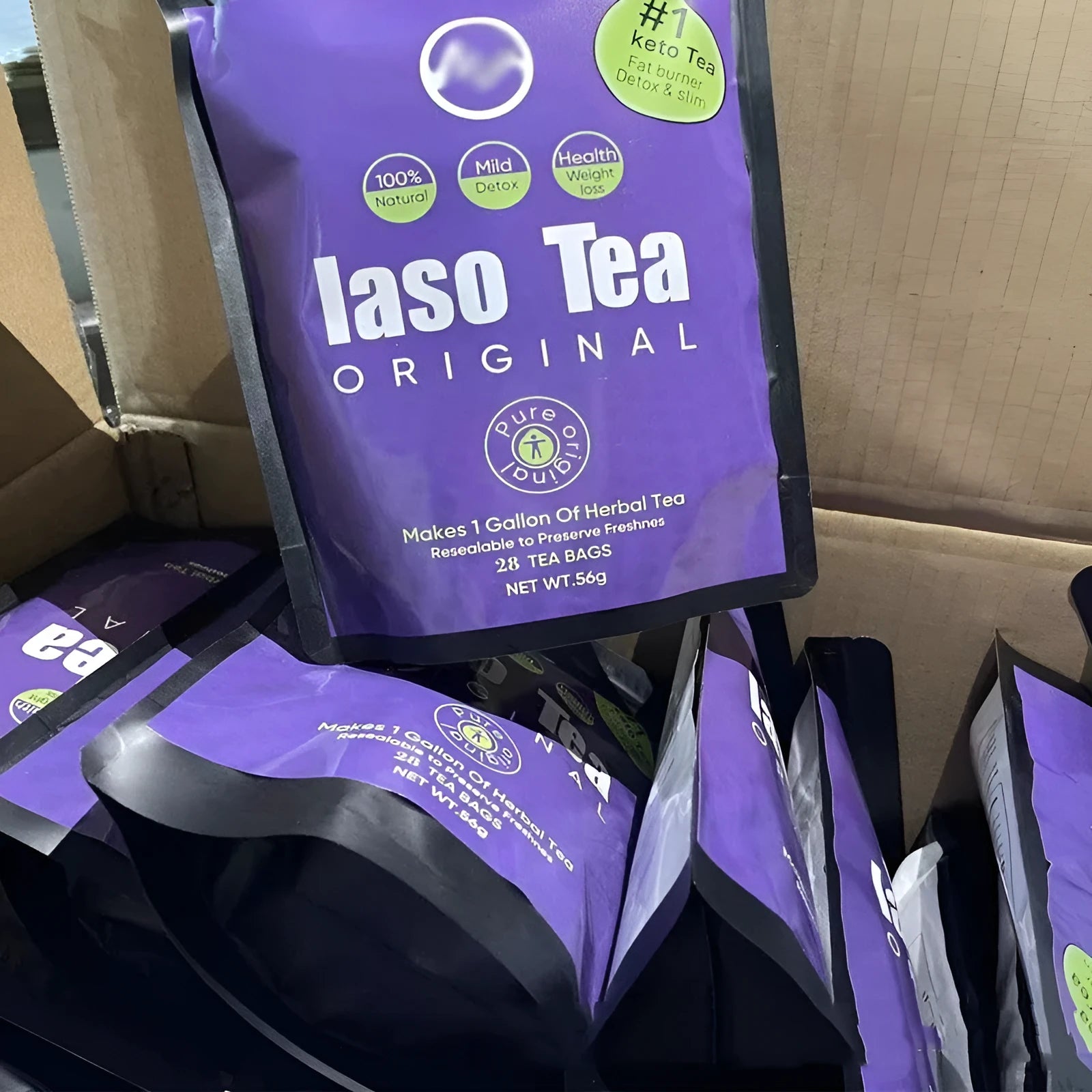 Single bag of instant slimming tea with sugar-free label and cold soaking preparation method