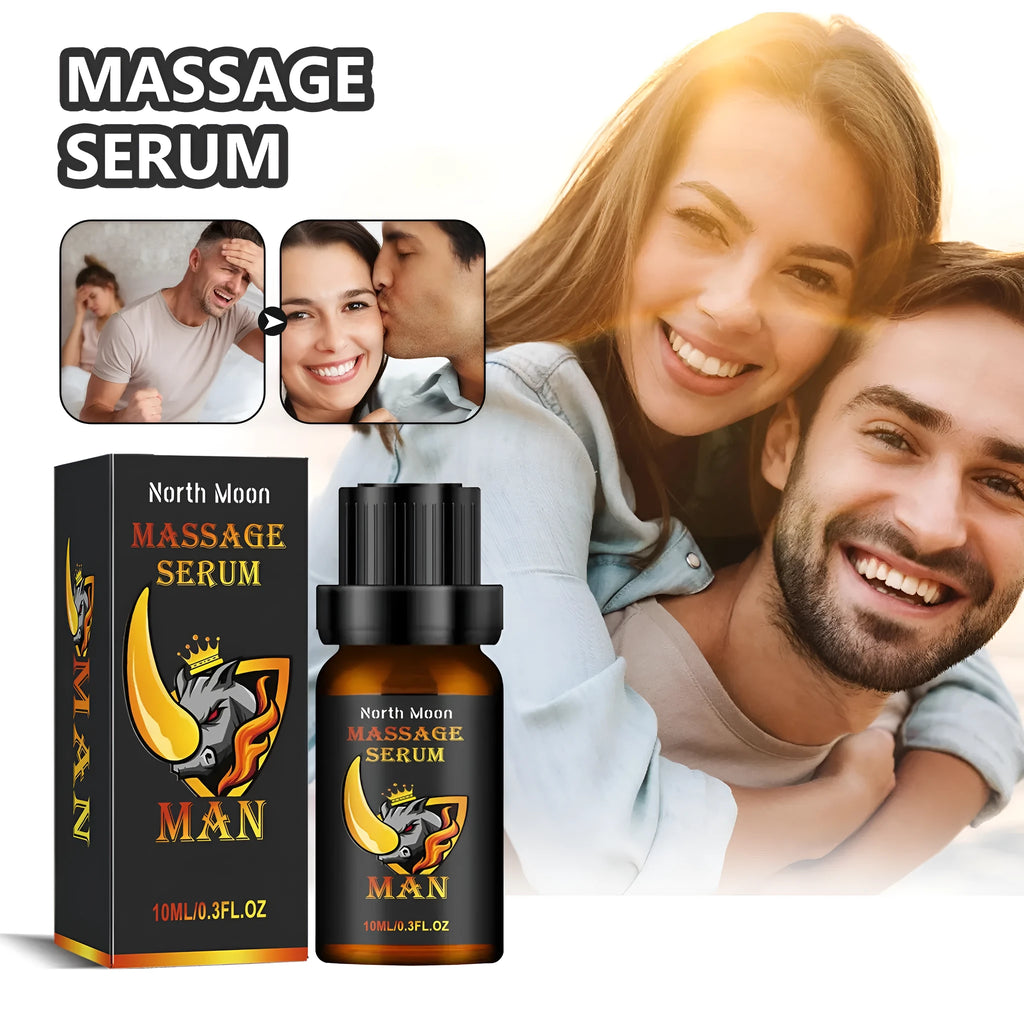 10ml glass bottle of men's massage essential oil with ginger and jojoba for body care.