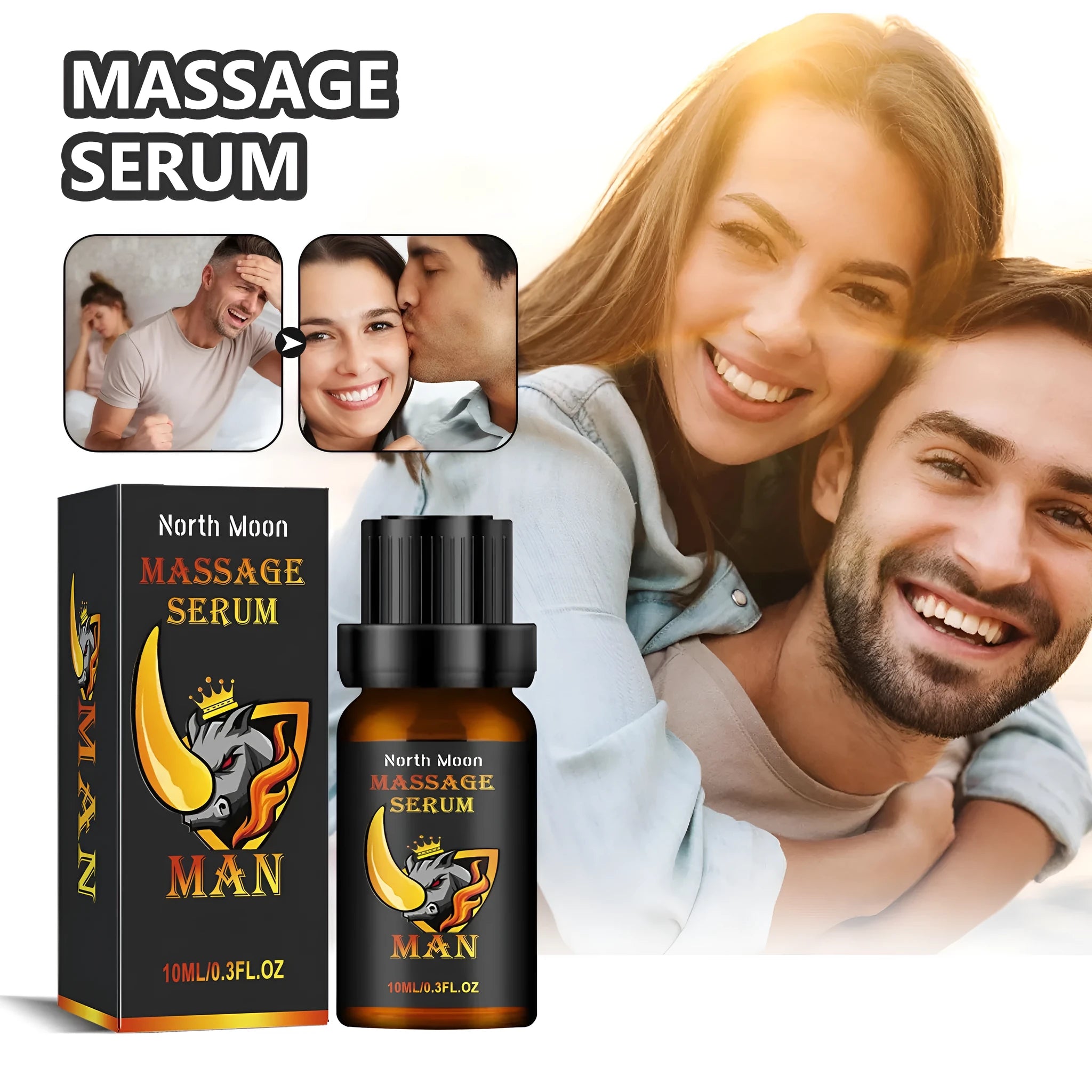 10ml glass bottle of men's massage essential oil with ginger and jojoba for body care.