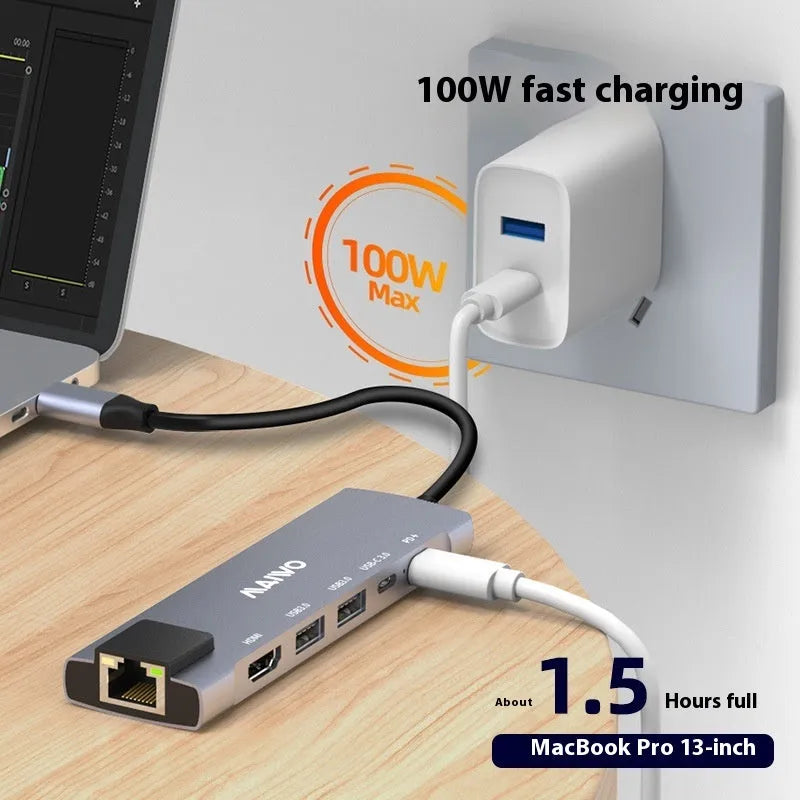 Aluminium Steam Deck docking station with six ports including HDMI and Ethernet