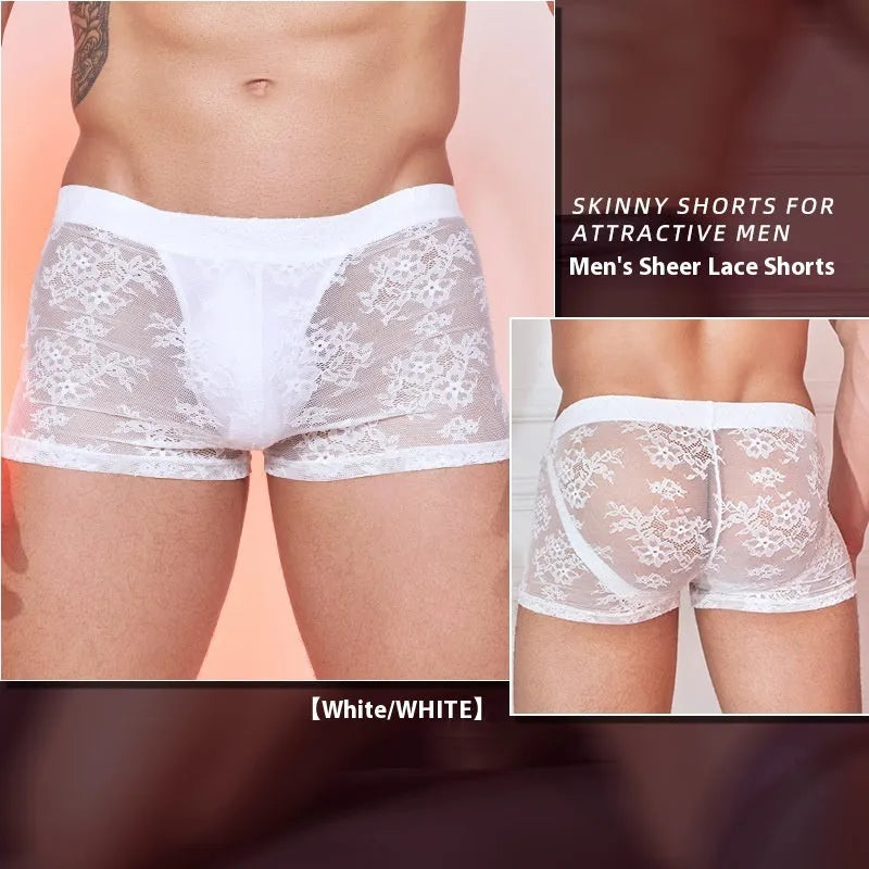 Men's black lace boxers made from nylon fabric in a free size.