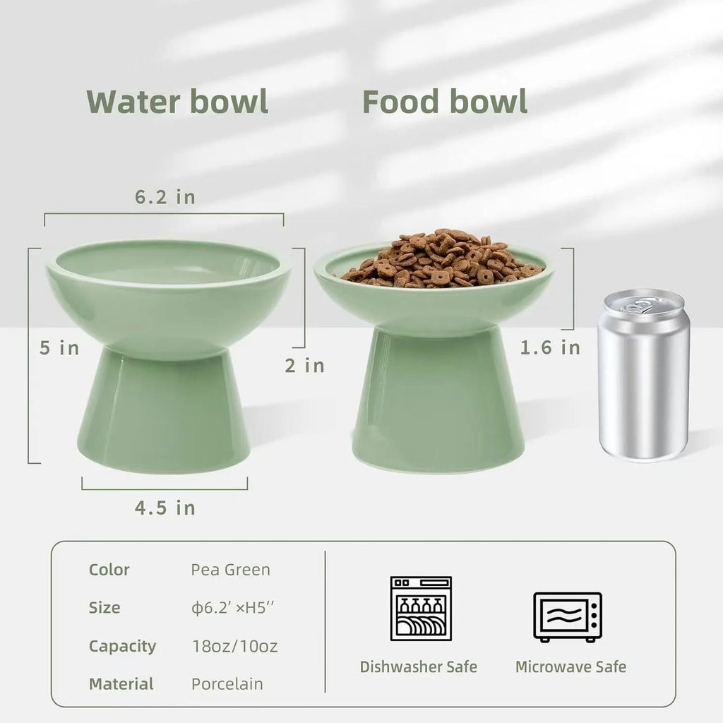 Blue wide ceramic elevated cat food bowl on a white background.