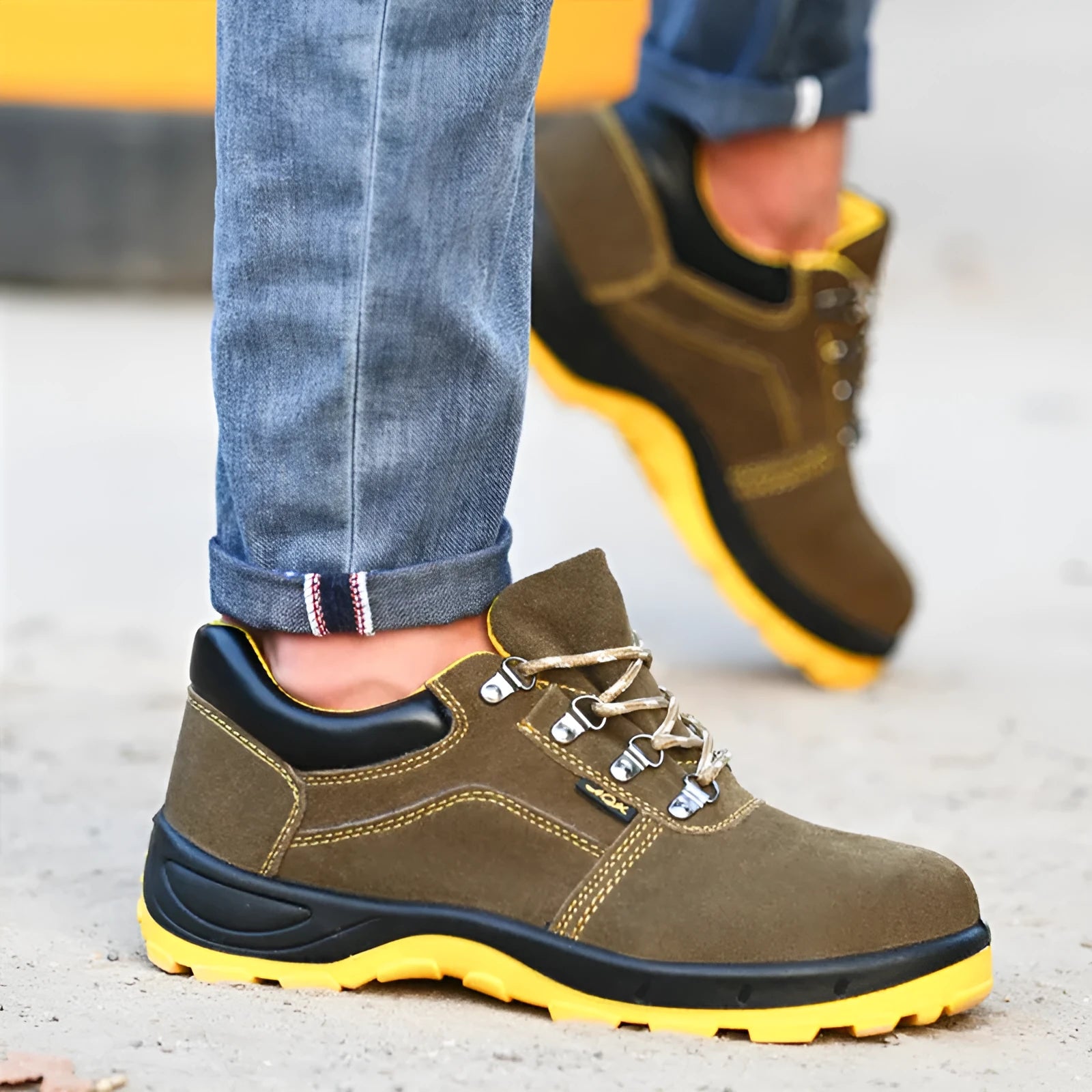 Bronze coloured cowhide steel toe safety shoes with anti-skid sole