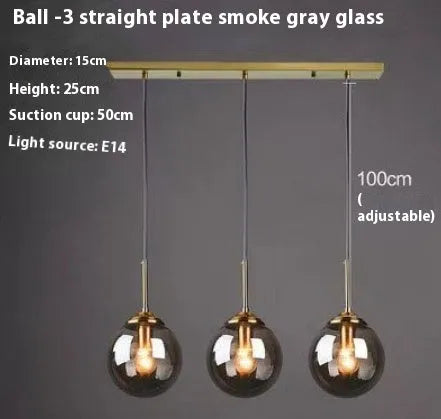 Modern round glass ball chandelier with Nordic design for living room or dining room