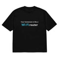 Men's black T-shirt with 3D cartoon print showing loose fit and short sleeve design