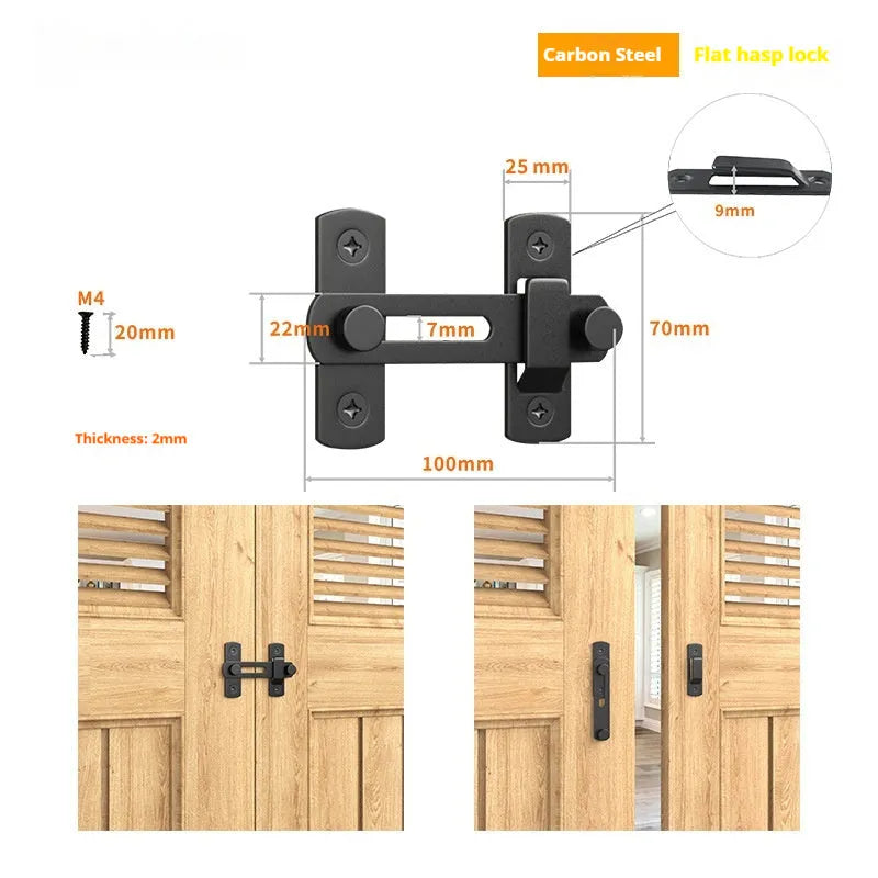 Warehouse hook sliding door lock in stainless steel or carbon steel with 90-degree latch mechanism
