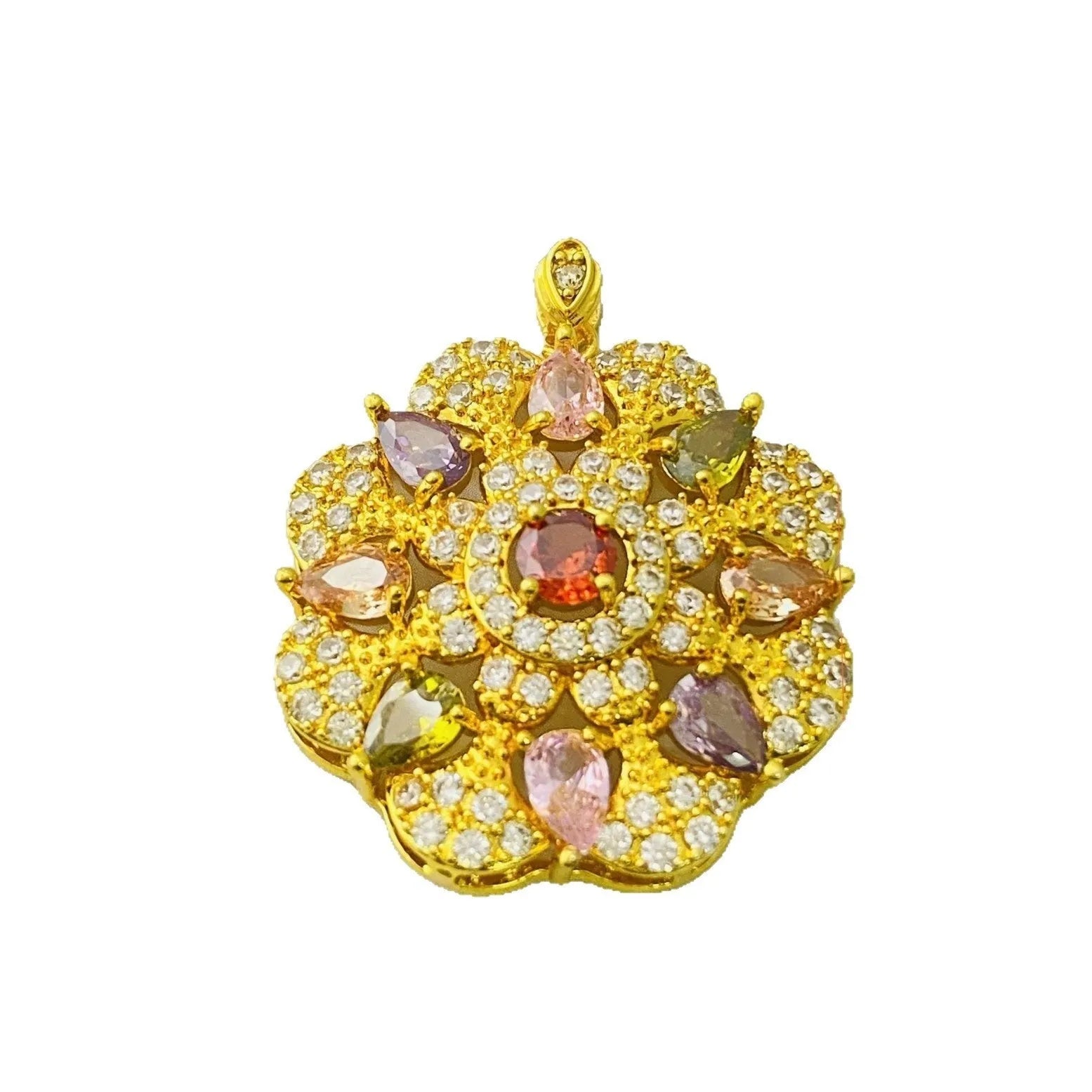 Women's colourful zircon flower pendant necklace in gold, champagne gold or platinum colour finishes