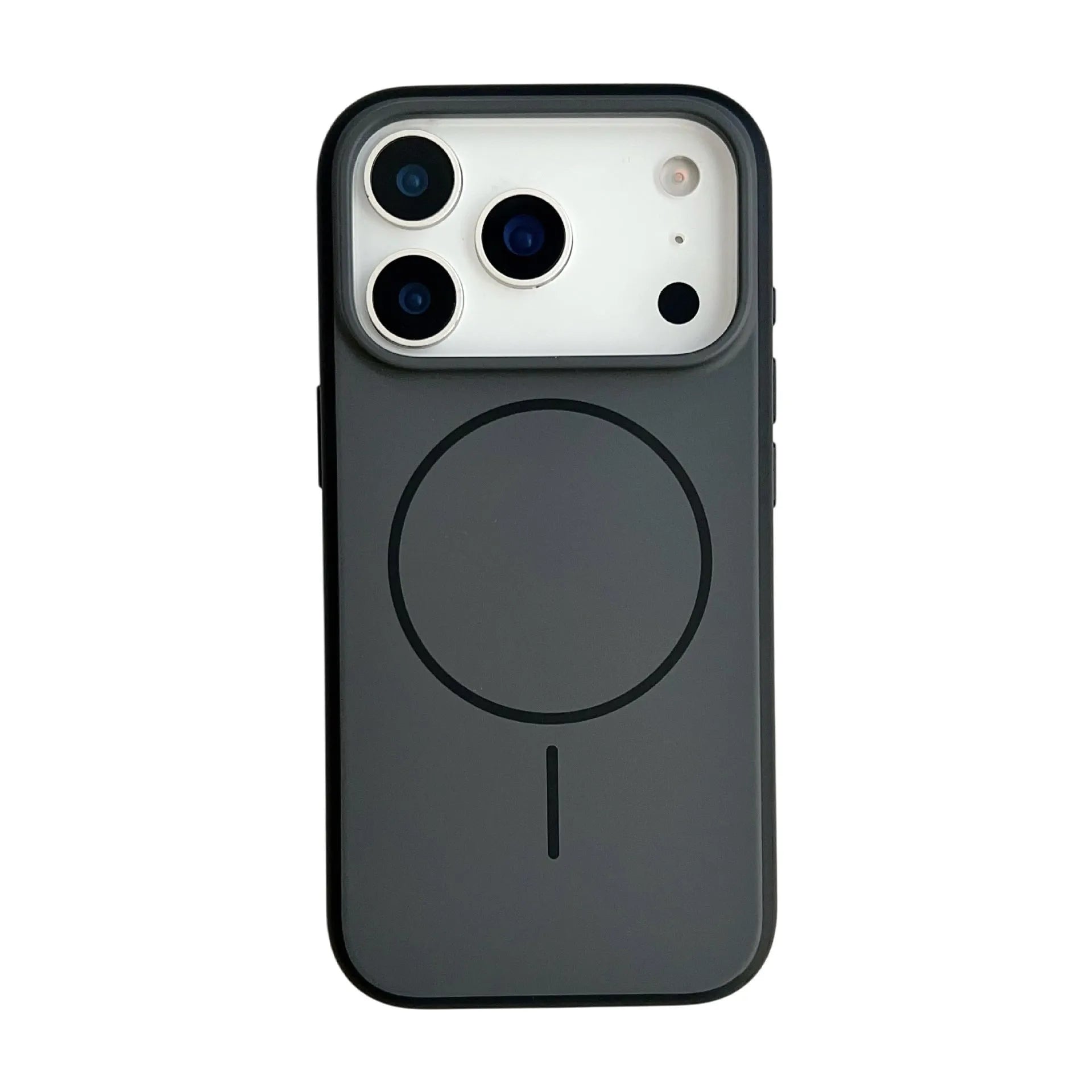 Frosted blue magnetic protective case for Apple iPhone 16 and 17 series phones on a white background.