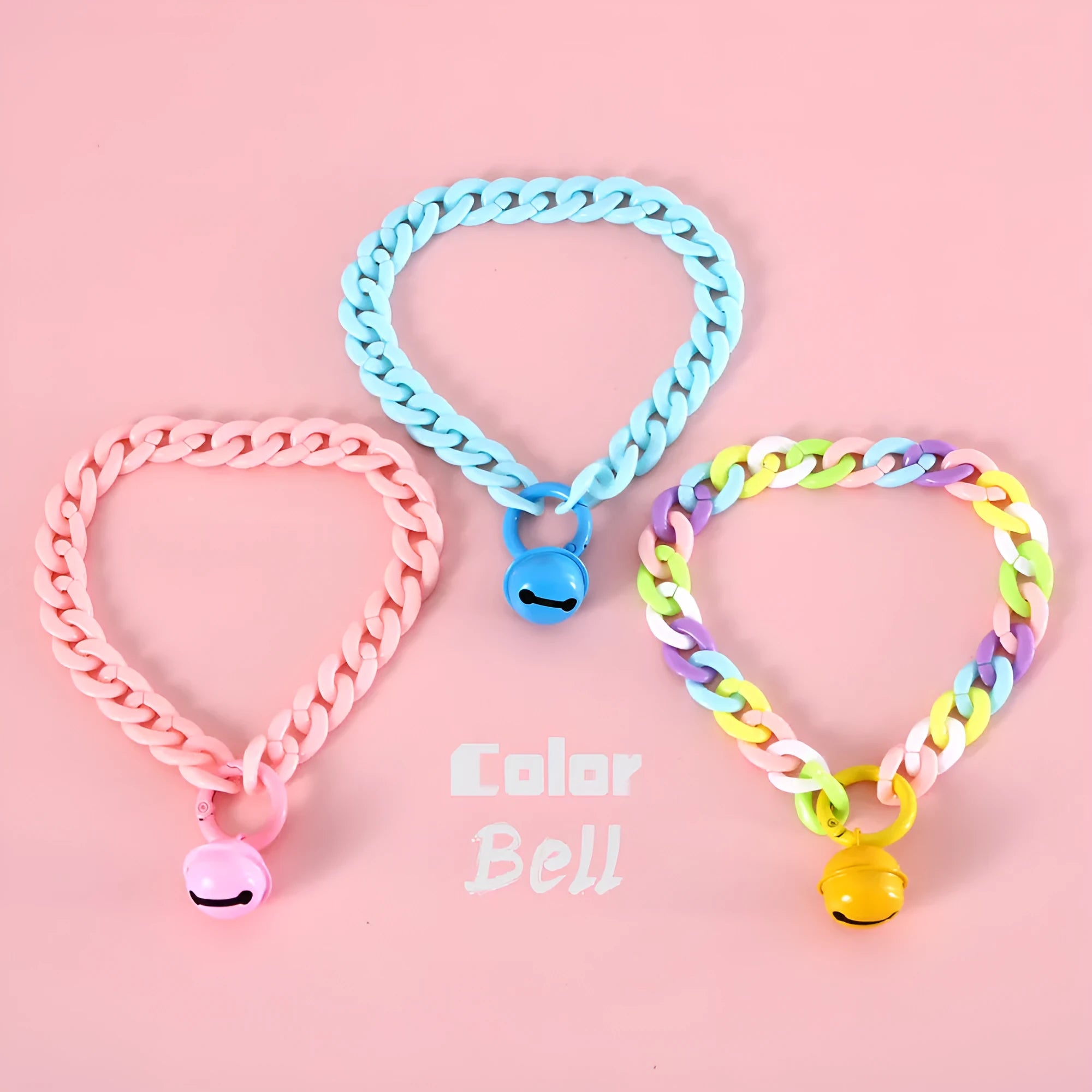 Adjustable pet collar in macaron candy colours with chain detailing for cats, dogs, and rabbits