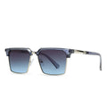 Men's square sunglasses with plastic frames shown in six colour options including black, grey, tea, green and blue variations