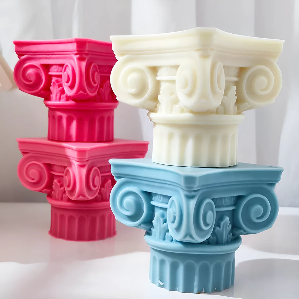 Roman pillar silicone mould for candle making and crafts with irregular column design