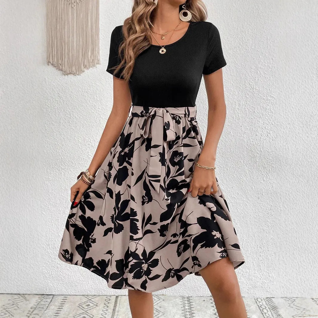Women's khaki lace-up casual dress with A-line skirt and shoulder strap accents
