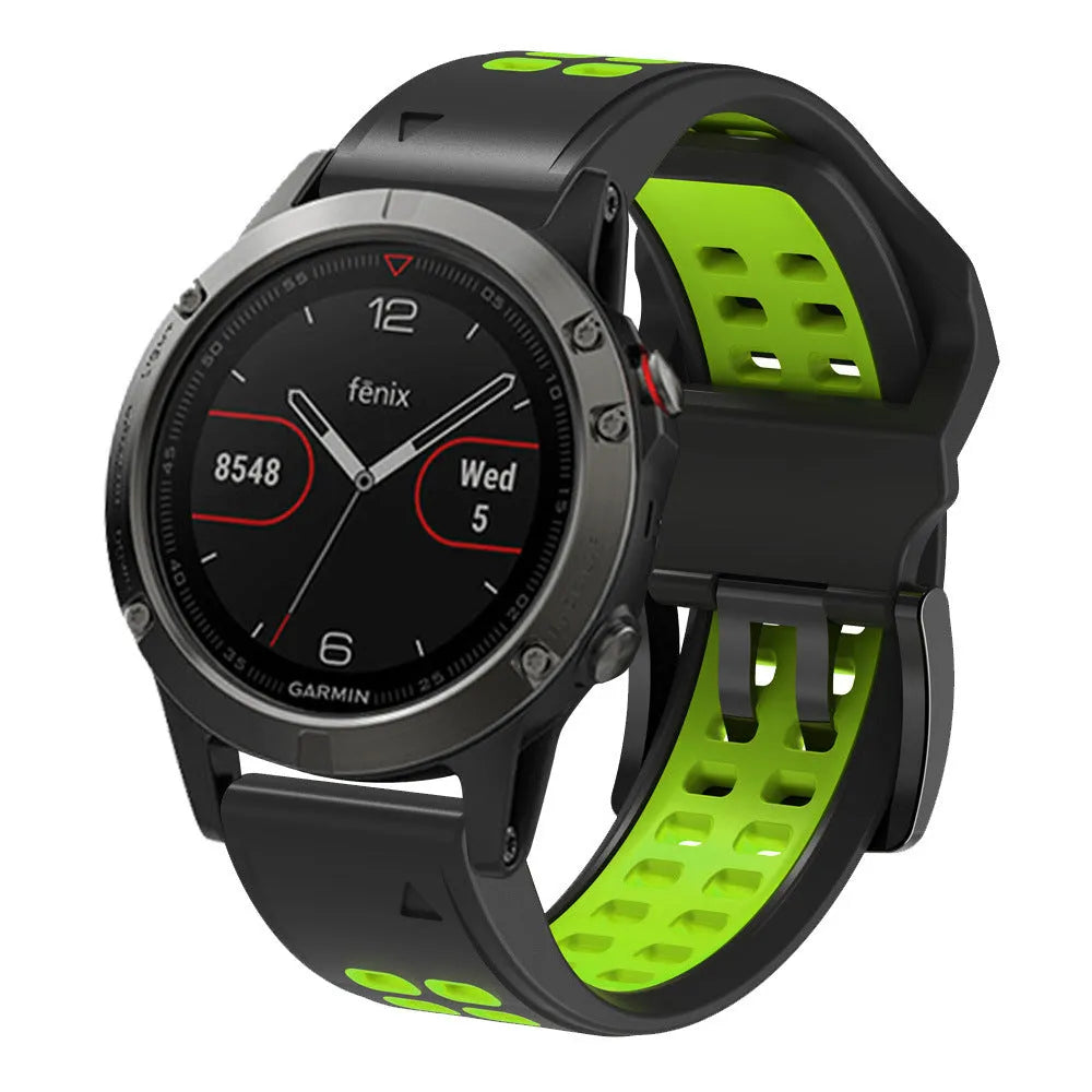 Two-colour silicone watch strap with quick-release pins and pin buckle in sport style