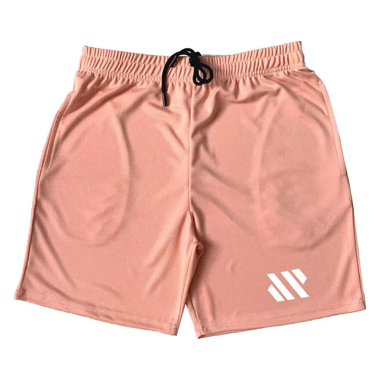 Men's loose-fit metal silk sports shorts in multiple colours on a size chart background