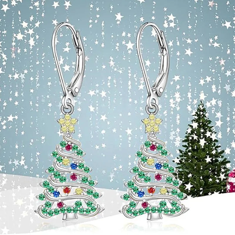 Women's white gold colour Christmas tree star earrings with copper construction