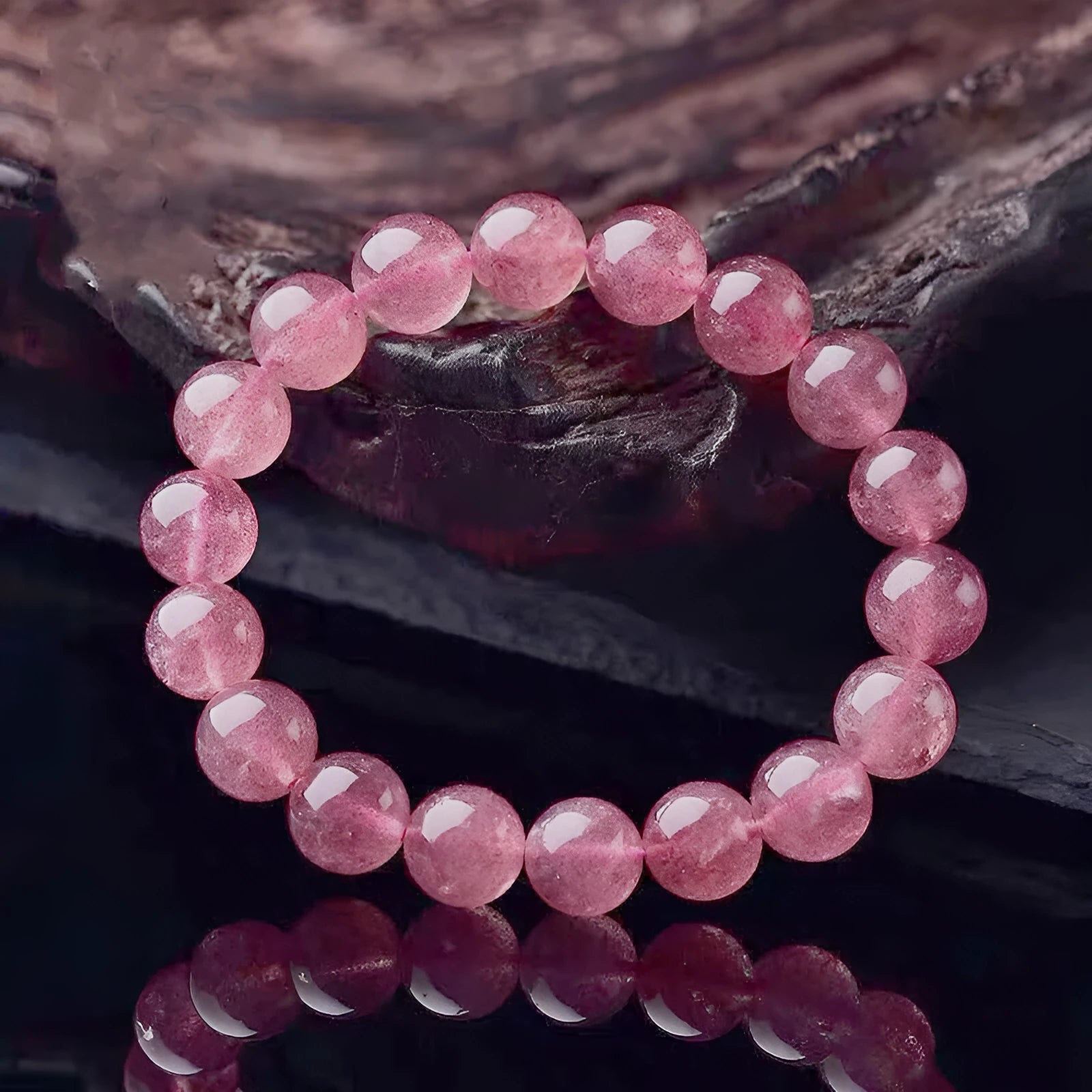 Strawberry quartz crystal bracelet with polished beads in three size options