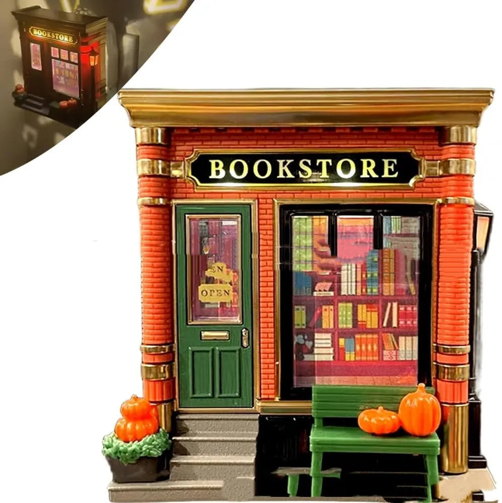 Cartoon Christmas house resin ornament with built-in small night light for decorative and illumination purposes