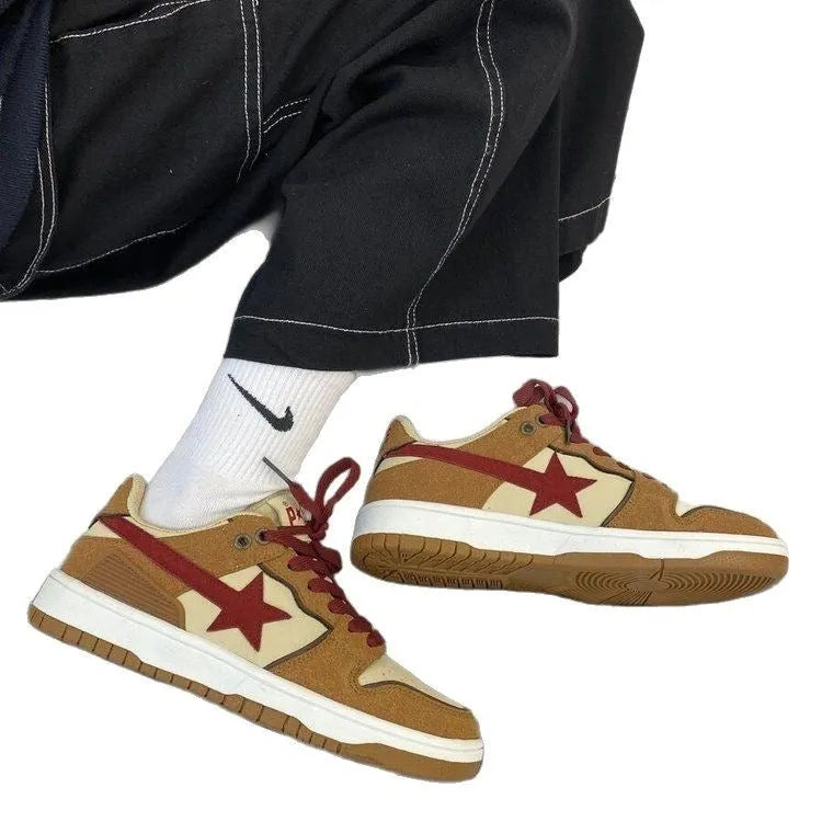 Brown women's platform sneakers with sequin trim and 3-5cm heel
