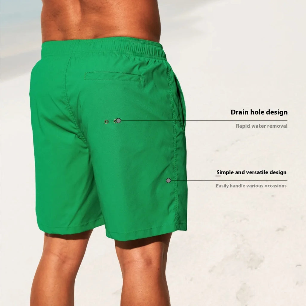 Men's quick-dry nylon sports shorts in solid colours with straight leg design