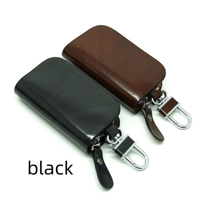 Genuine leather car key case with frosted finish in black or brown colour.
