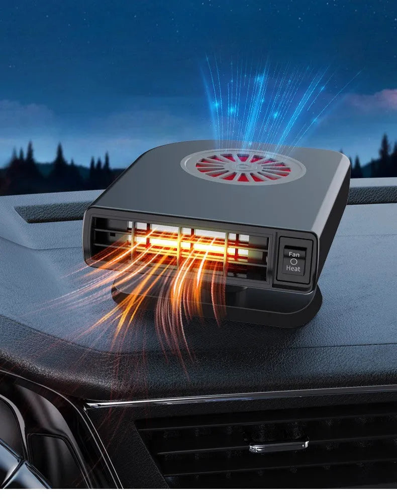 Black vehicle-mounted heater with adjustable head for car defrosting and defogging