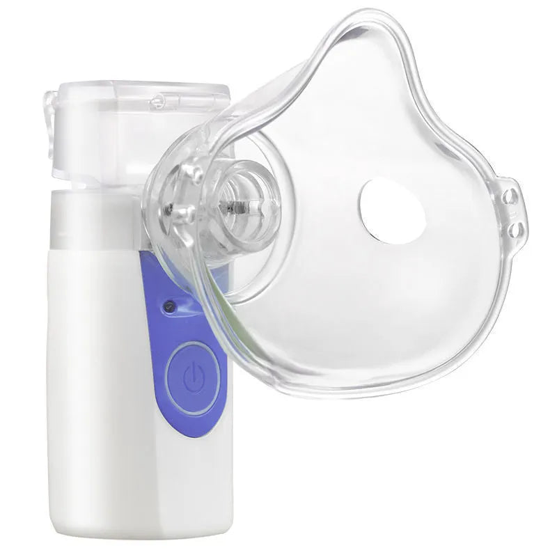 A columnar-shaped plastic handheld USB nebuliser for quiet drug atomisation at home.