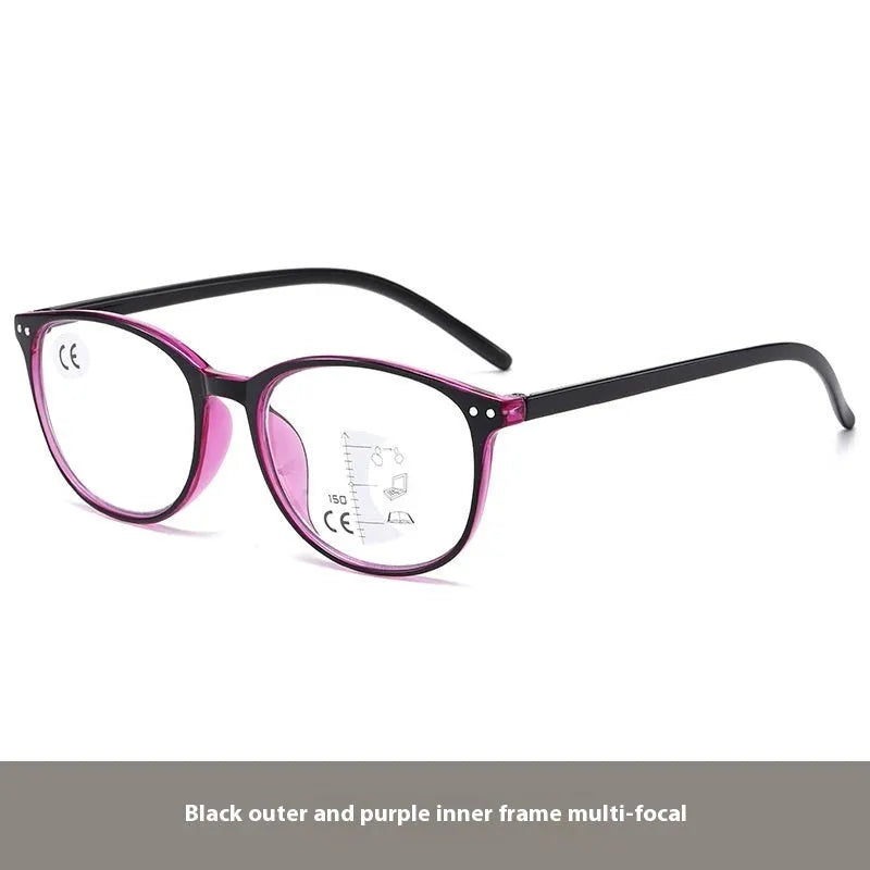 Women's ultra-light presbyopic glasses in black and blue focus frame with multi-focus lenses