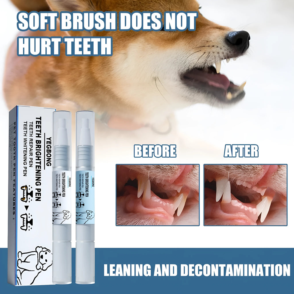 Pet teeth whitening pen with dental brushes for dogs and cats tartar removal