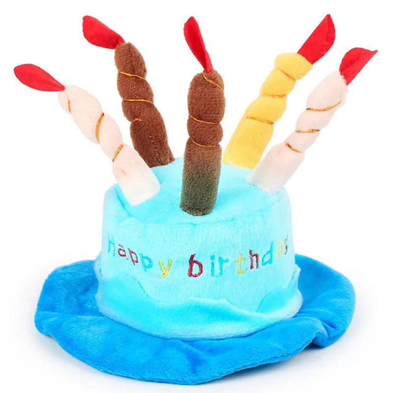 Blue adjustable fabric dog birthday hat for small pet celebrations