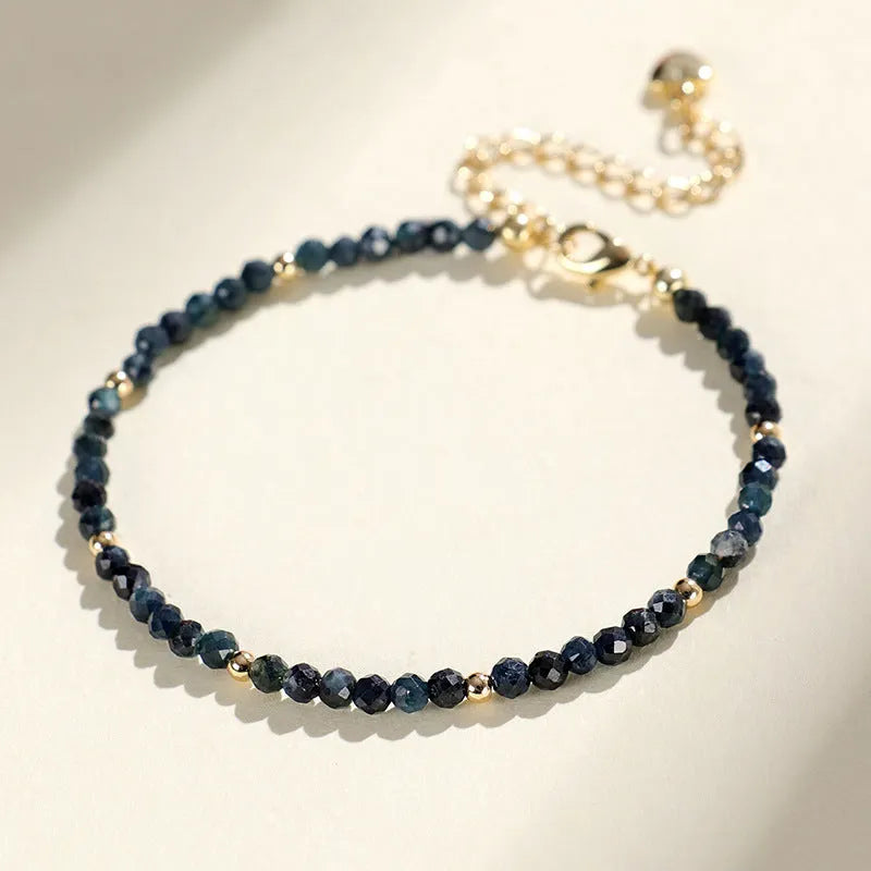 Blue tourmaline 3mm cut beaded bracelet with spacer bead design for women's jewellery