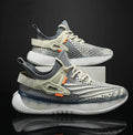 Men's white fly woven mesh platform sneaker with lace-up front and flat rubber sole