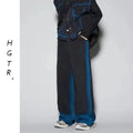 Blue distressed fleece-lined vest and jeans suit set on a hanger