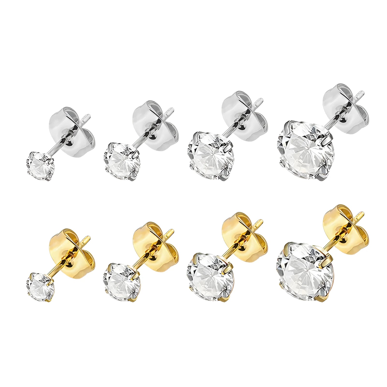 Geometric titanium stainless steel stud earrings with round zircon stone in gold colour.