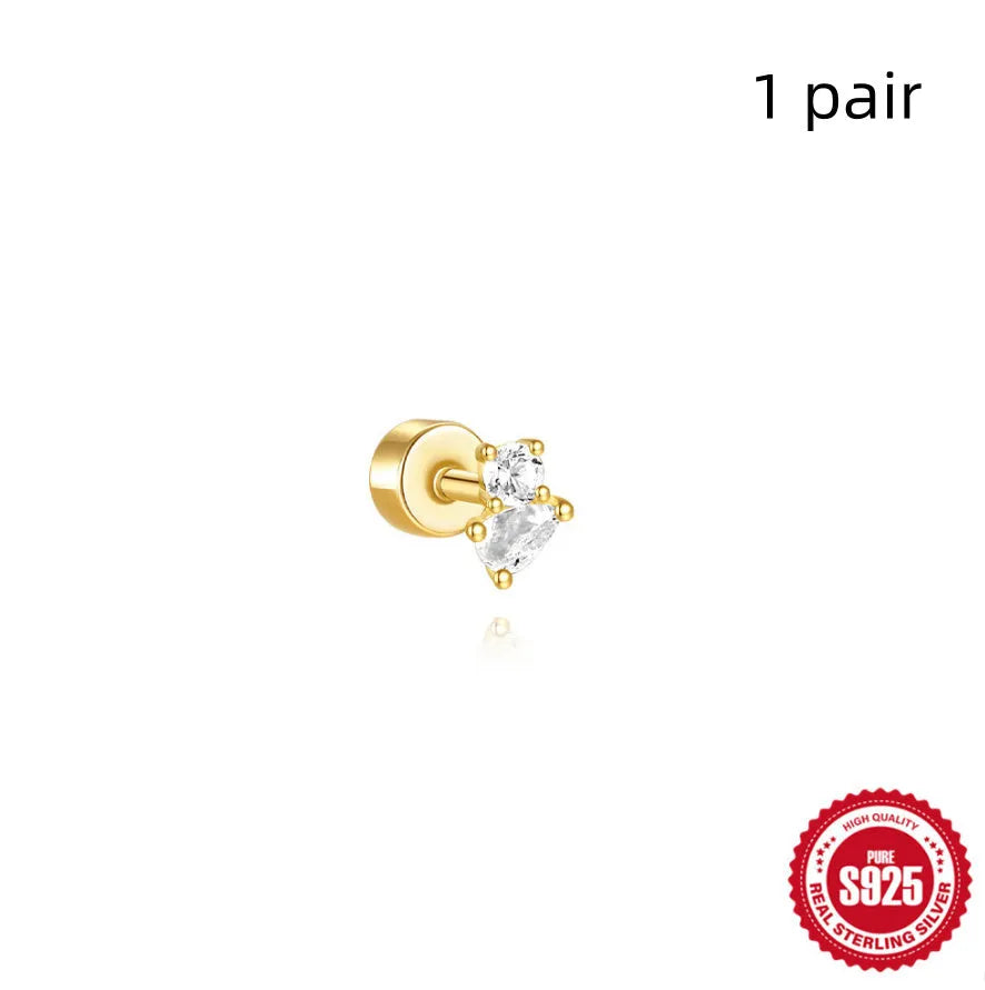S925 sterling silver flat column geometric ear bone studs with threaded post in gold tone finish