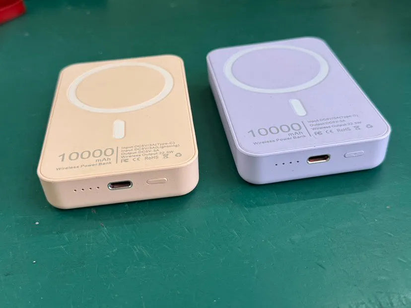 White magnetic wireless charger power bank with 5000mAh capacity and USB-C port