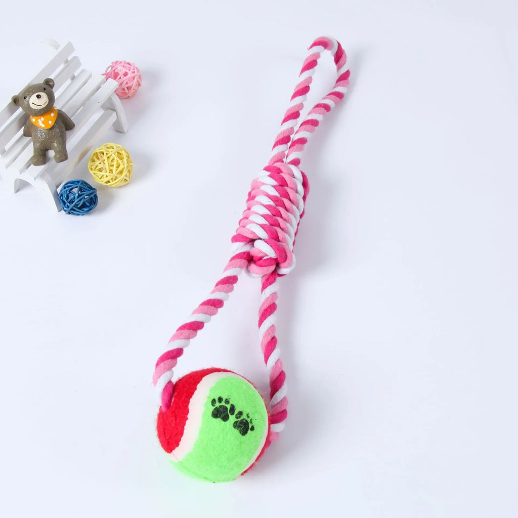 38cm long cotton string dog toy in red and white colour option for medium to large breeds