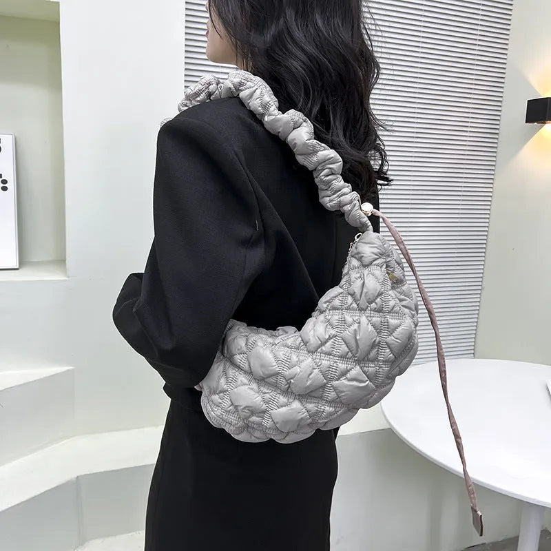 Women's nylon shoulder messenger bag in beige colour with adjustable strap