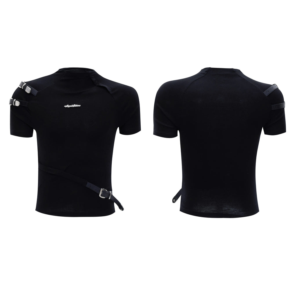 Men's cotton short sleeve T-shirt with stand-up collar in slim fit white and black colour options