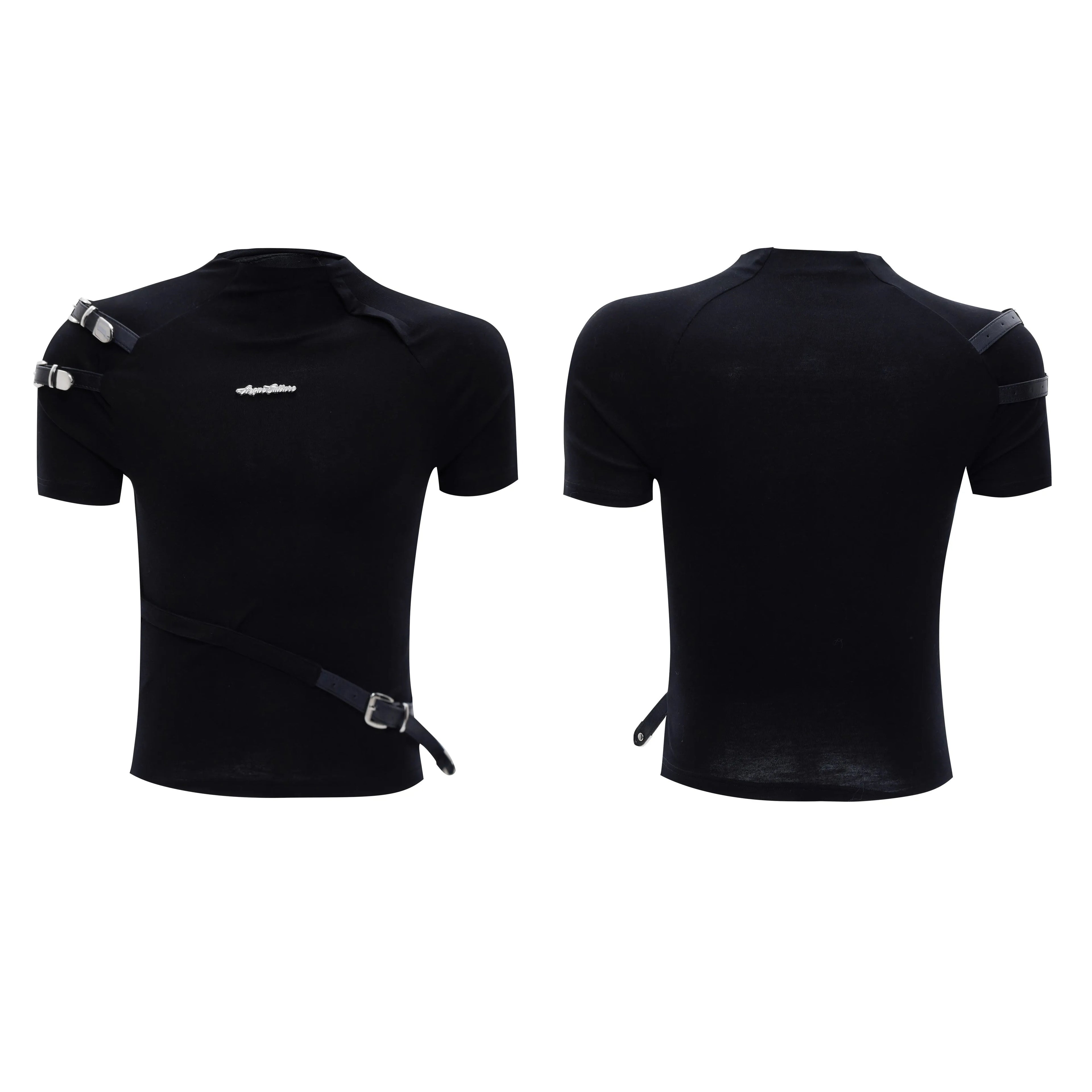 Men's cotton short sleeve T-shirt with stand-up collar in slim fit white and black colour options