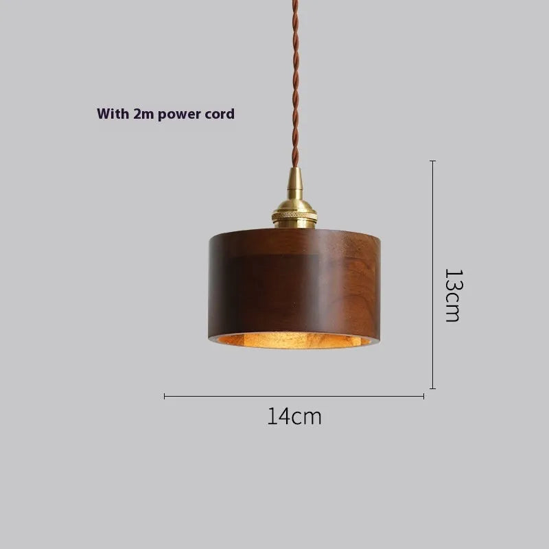 Single-head black walnut wood and copper metal droplight chandelier with an E27 lamp holder.