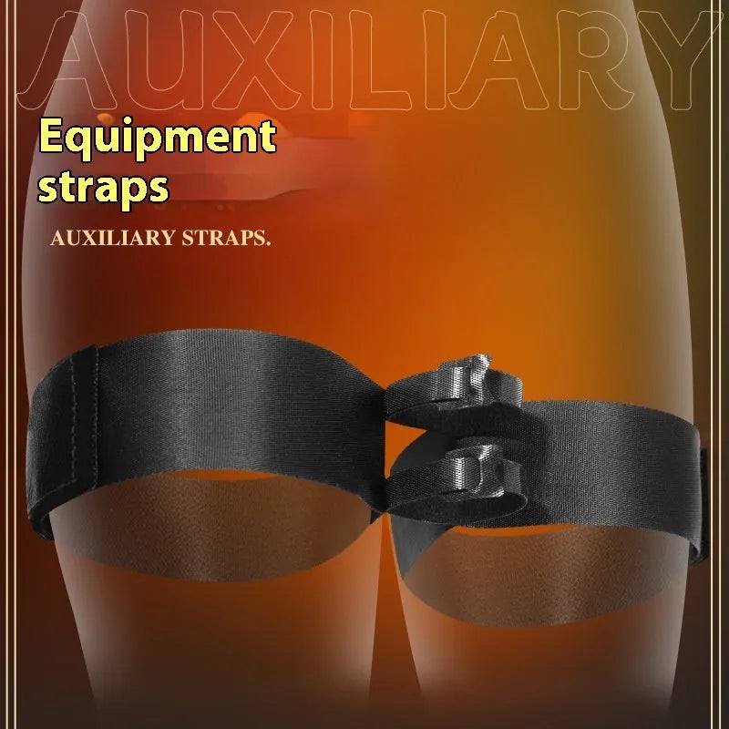 Black knitted sex toy strap for women with adjustable belt and included appliance strap