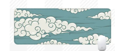 Large natural rubber desk mat with Japanese style simple pattern on a wooden desk.