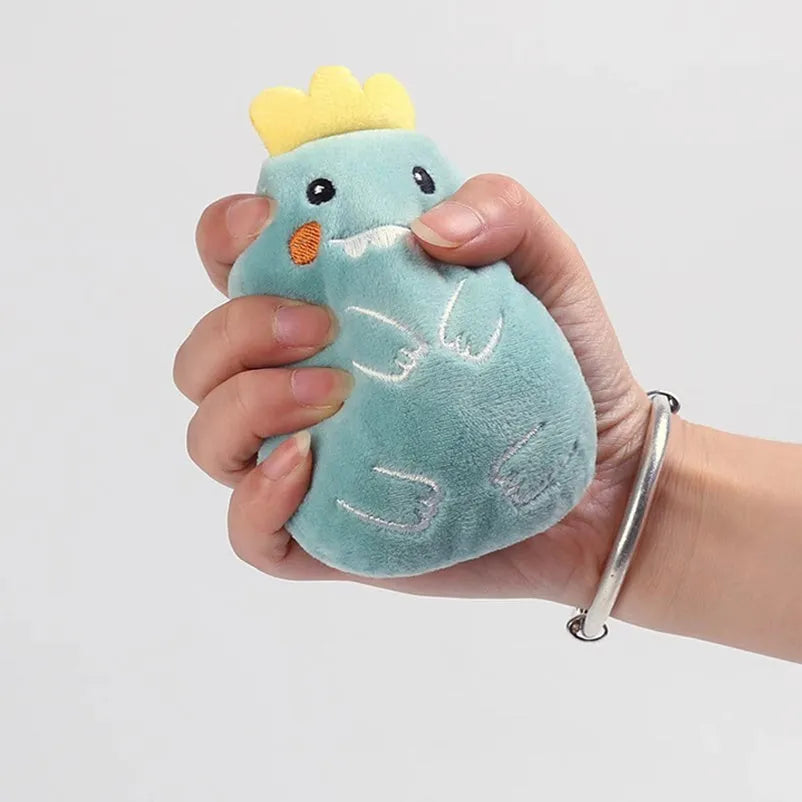 Small brown plush cat toy with a bite-shaped design for chewing and interactive play.